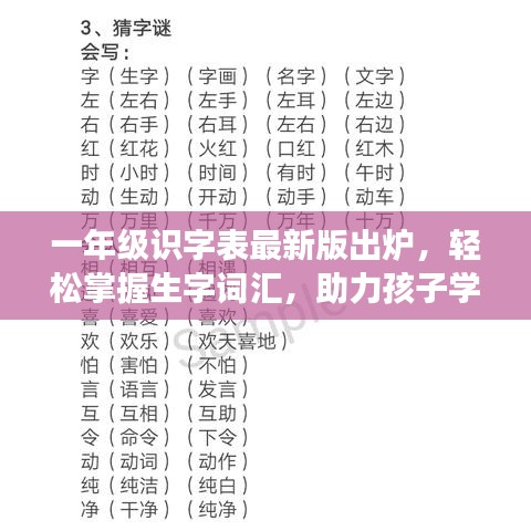 一年级识字表最新版出炉，轻松掌握生字词汇，助力孩子学习成长