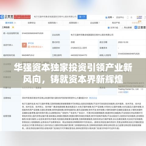 华强资本独家投资引领产业新风向,铸就资本界新辉煌