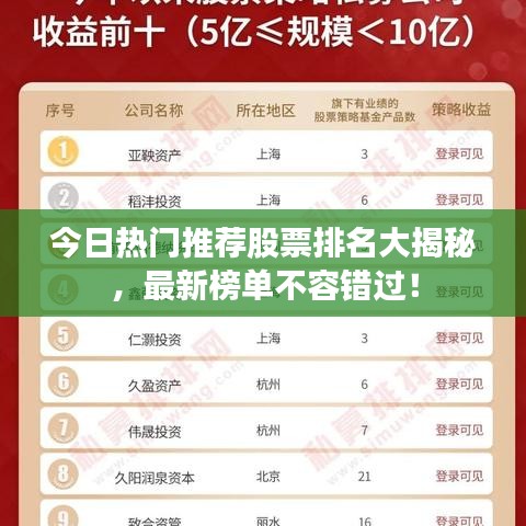 今日热门推荐股票排名大揭秘，最新榜单不容错过！