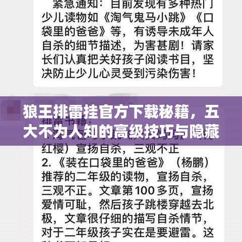 狼王排雷挂官方下载秘籍,五大不为人知的高级技巧与隐藏功能揭秘!